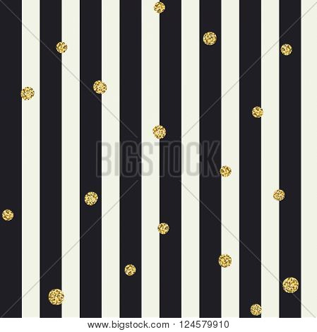 Chevron seamless pattern. Black bold lines and golden dots