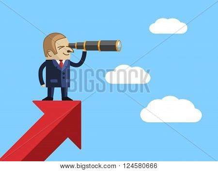 Business man looking for success with telescope monocular. Vector EPS 10.