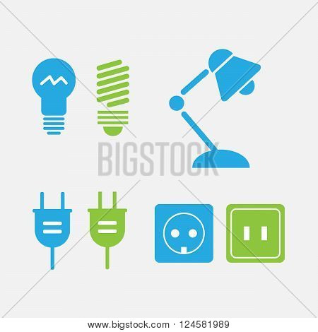 Lamp and bulbs black vector icons set eps10