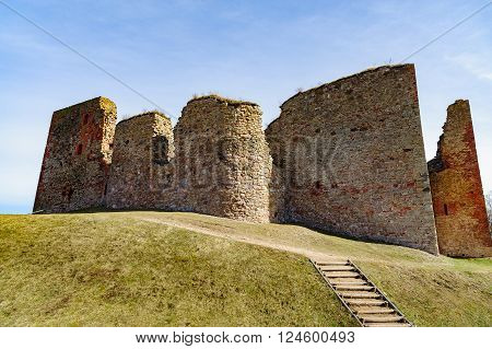 Ruins of the medieval castle in Bauska, Latvia