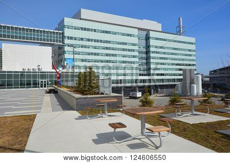 MONTREAL CANADA 04 29 2016: New McGill University Health Centre (MUHC) and shriners hospital a network of teaching and community hospitals
