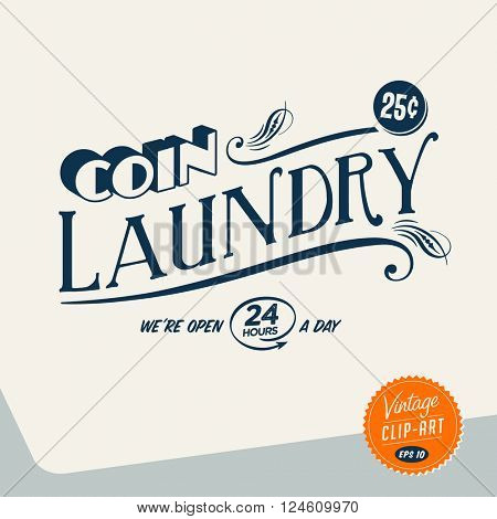 Vintage style Clip Art - Coin Laundry - Vector EPS10.