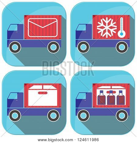 Cargo transportation by road. Style icons and illustration.
