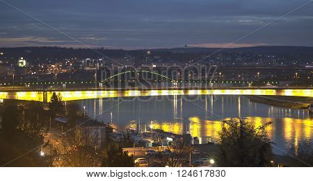 Belgrade bridges skyline at the  night over  the river