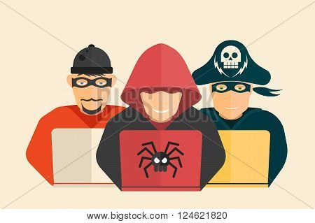 Cyber security. Hacker, computer pirate and scammer.