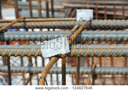 JOHOR, MALAYSIA -SEPTEMBER 19, 2015: Hot rolled deformed steel bars or steel reinforcement bar. The reinforcement bar is part of building structure function to strengthen the concrete.