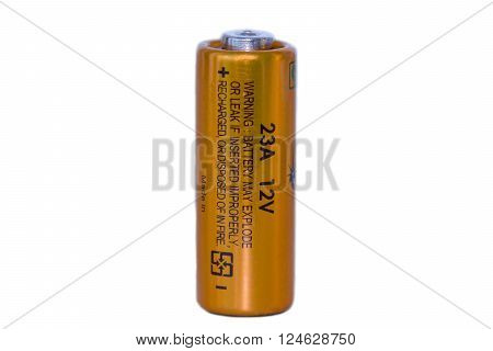 Battery 23A 12V isolated on a white background.
