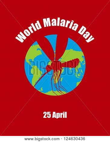 World Malaria Day. Poster For International Holiday Of April 25. Planet Earth And Silhouette Of Mala