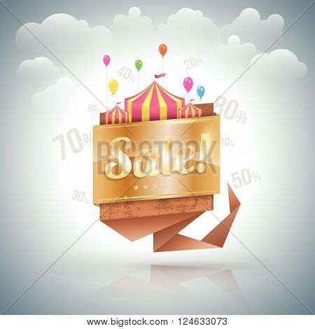 Sale banner origami gold. Vector illustration. Can use for promotion.