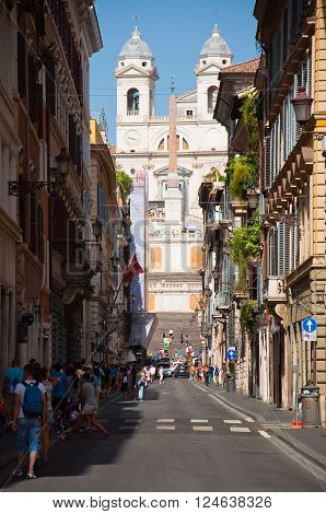ROME-AUGUST 6: Via Condotti on August 6 2013 in Rome. Via Condotti (officially Via dei Condotti) is a busy and fashionable street of Rome Italy.