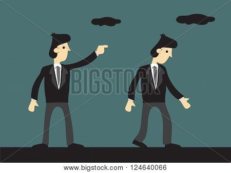Vector illustration of businessman pointing with finger giving direction to another businessman.