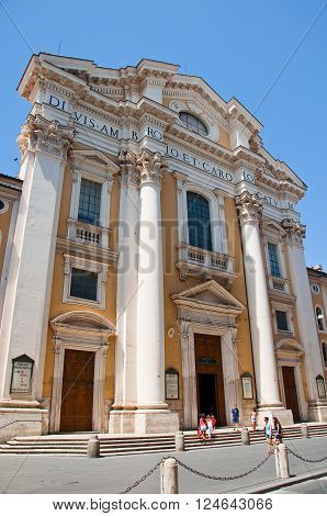 ROME-AUGUST 5: Basilica San Carlo al Corso on August 5 2013 in Rome Italy. San Carlo al Corso is a basilica church in Rome Italy facing onto the central part of the Via del Corso.