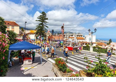 La Orotava Tenerife Spain - June 11 2015: Unidentified tourists walking in historic town La Orotava Tenerife Spain