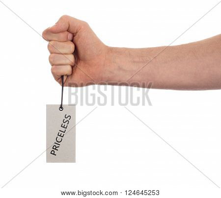 Tag tied with string, price tag - Priceless (isolated on white)