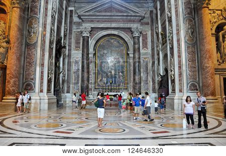ROME-JULY 19: Interior of St. Peter's Basilica on August 19 2013 in Vatican City. Rome.