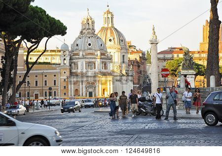 ROME-JULY 19: The Church of the Most Holy Name of Mary at the Trajan Forum on July 19 2013 in Rome Italy.