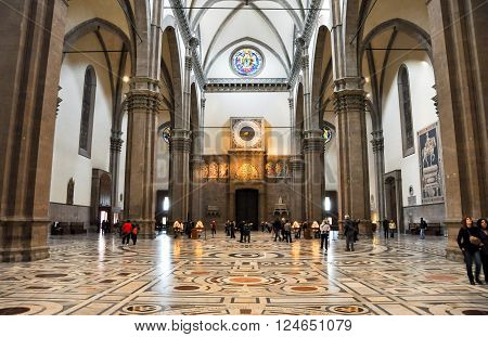 FLORENCE-NOVEMBER 10: The nave of the Basilica di Santa Maria del Fiore and the clock decorated by Paolo Uccello on November 10 2010 in Florence Italy.