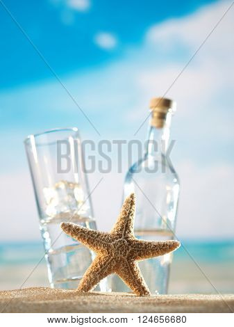 Traditional Greek ouzo at the beach