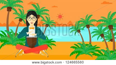 Woman playing tomtom.