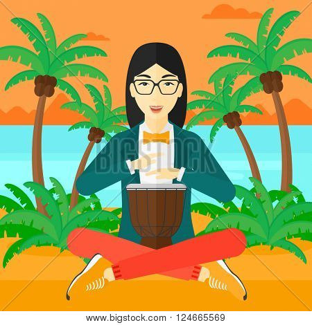 Woman playing tomtom.