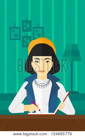 Reporter with writing-pad.