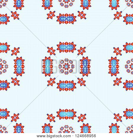Seamless Pattern with blue and orange lotus flowers on a white background