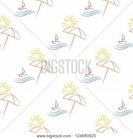 seamless pattern of beach ambrella and boat. Vector illustration.