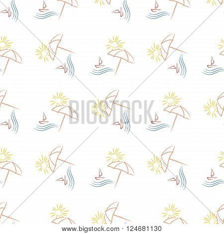 seamless pattern of beach ambrella and boat. Vector illustration.