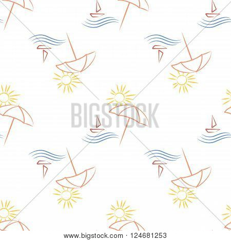 seamless pattern of beach ambrella and boat. Vector illustration.