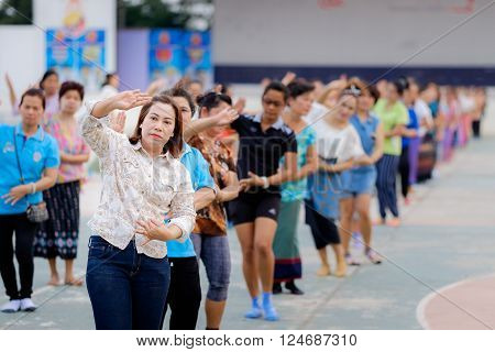 Nakhon Ratchasima - March 11 2016: To practice dancing for Anniversary of Thao Suranari Monument 2016 Thao Suranari is the royally bestowed title of Lady Mo