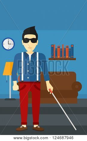 Blind man with stick.