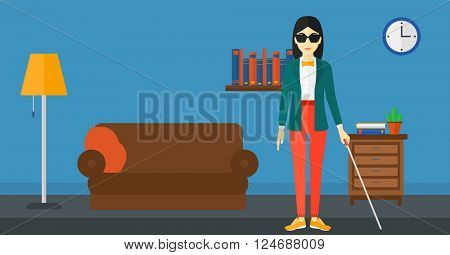 Blind woman with stick.