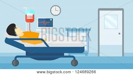 Patient lying in hospital bed.