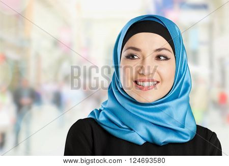 Close-up Beautiful Young Muslim Woman on  background