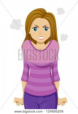Illustration of a Teenage Girl Fuming with Anger