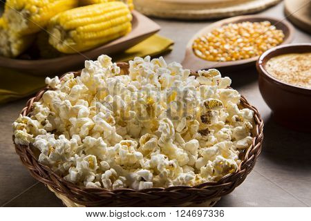 Freshly Made Popcorn On A Table. Pipoca