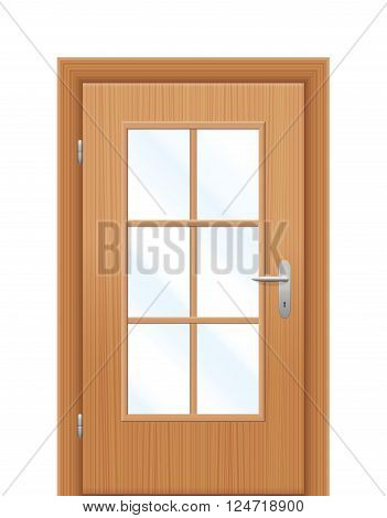 Door with viewing panel or muntin window. Isolated vector illustration on white background.
