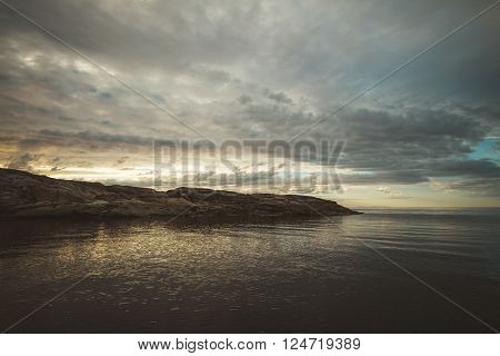 Sunset over White Sea in Karelia, Russia