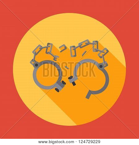 Old shackles. broken chain. Vector flat design