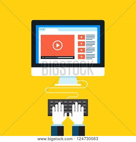 Video marketing, Online video. Flat design modern vector illustration concept.