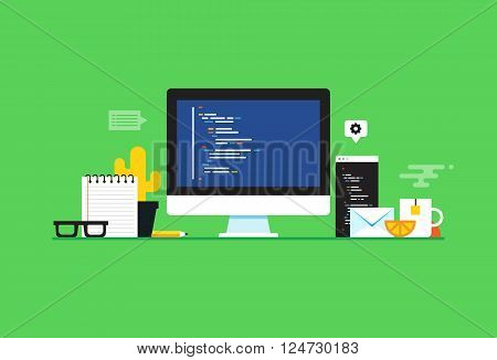 Programming and coding, Website development, Web design.Flat design modern vector illustration concept.