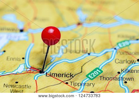 Limerick pinned on a map of Ireland
