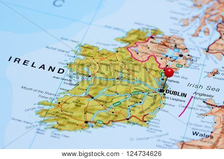 Dublin pinned on a map of Ireland
** Note: Shallow depth of field
