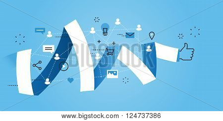 Flat line design website banner of social media. Modern vector illustration for web design, marketing and print material.