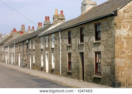 Egy sor régi korni Víkendházak, Isles Of Scilly, Egyesült Királyság.