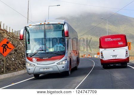 ATACAMA CHILE - NOVEMBER 13 2015: Grey intercity coach Irizar Century at the interurban freeway.