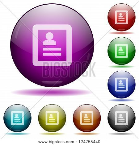 Set of color user profile glass sphere buttons with shadows.