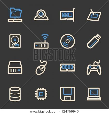 Computer components web icons set