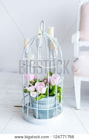 Tulips in an iron bucket. light background candles and flowers
** Note: Visible grain at 100%, best at smaller sizes