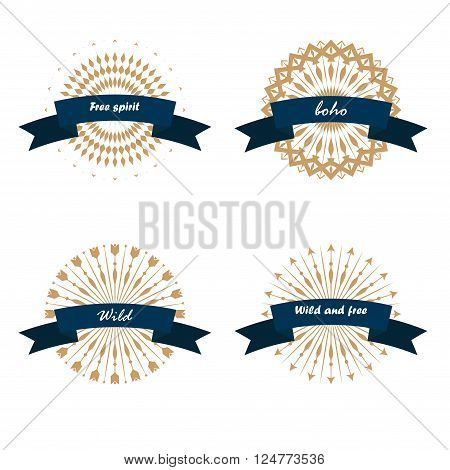 Set of Boho style frames. Tribal design vector elements. Arrow frame. Vector illustration.